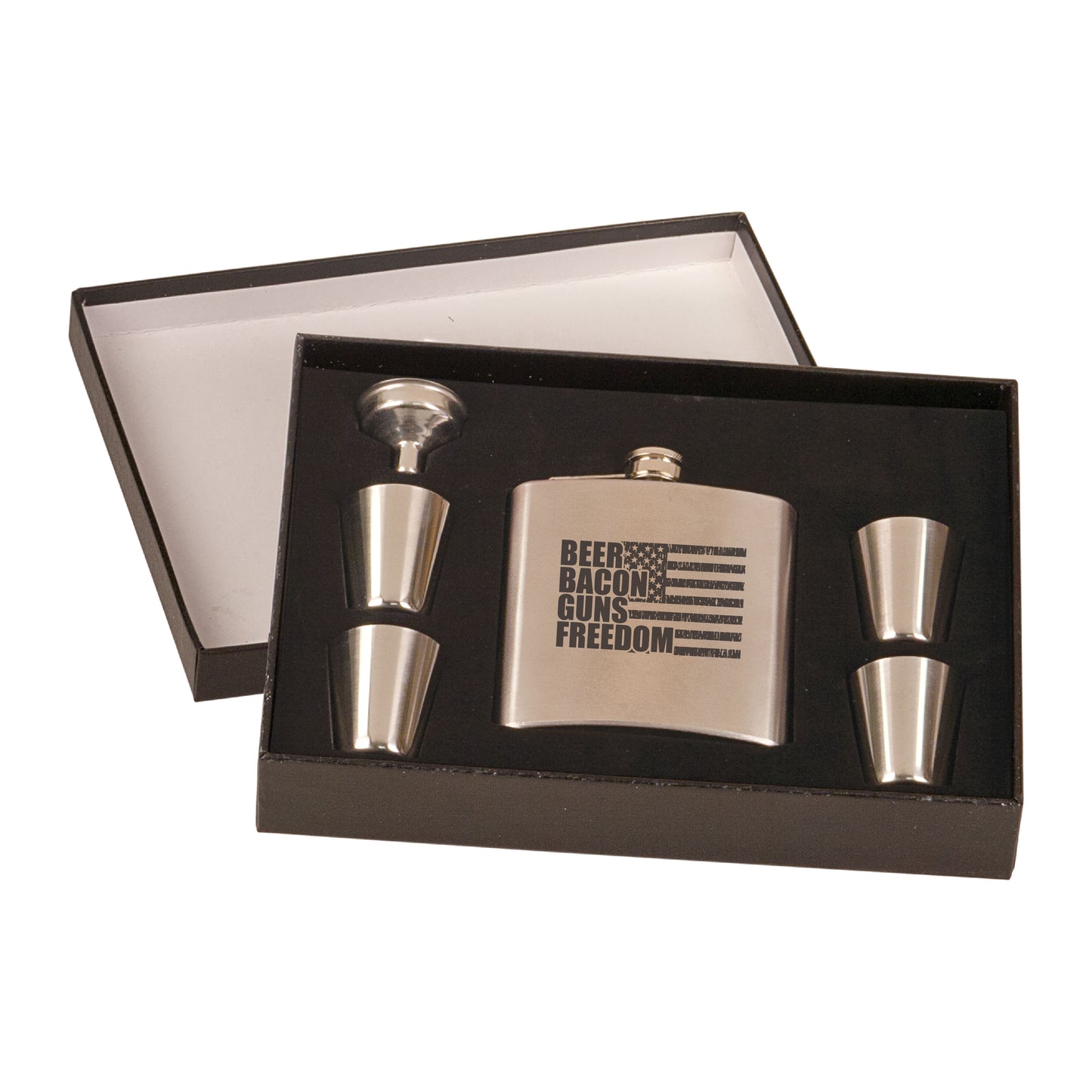 Engraved Flask and Shot Set - Black