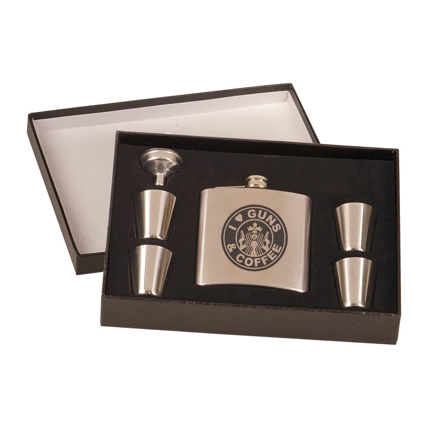 Engraved Flask and Shot Set - Silver