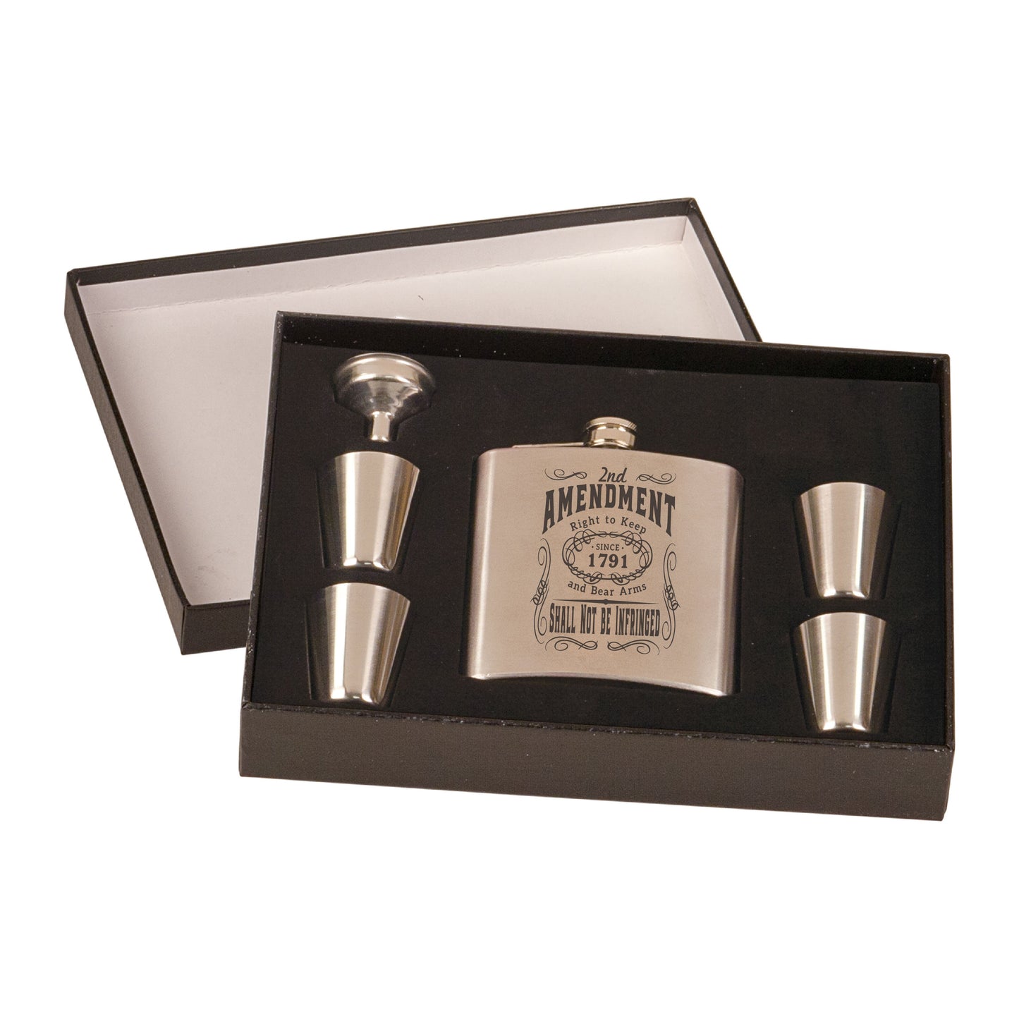 Engraved Flask and Shot Set - Silver
