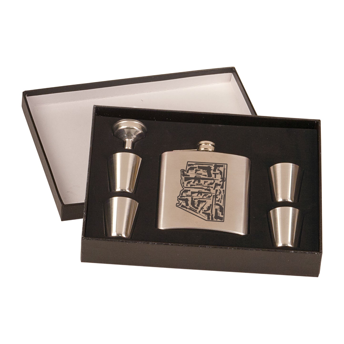 Engraved Flask and Shot Set - Silver