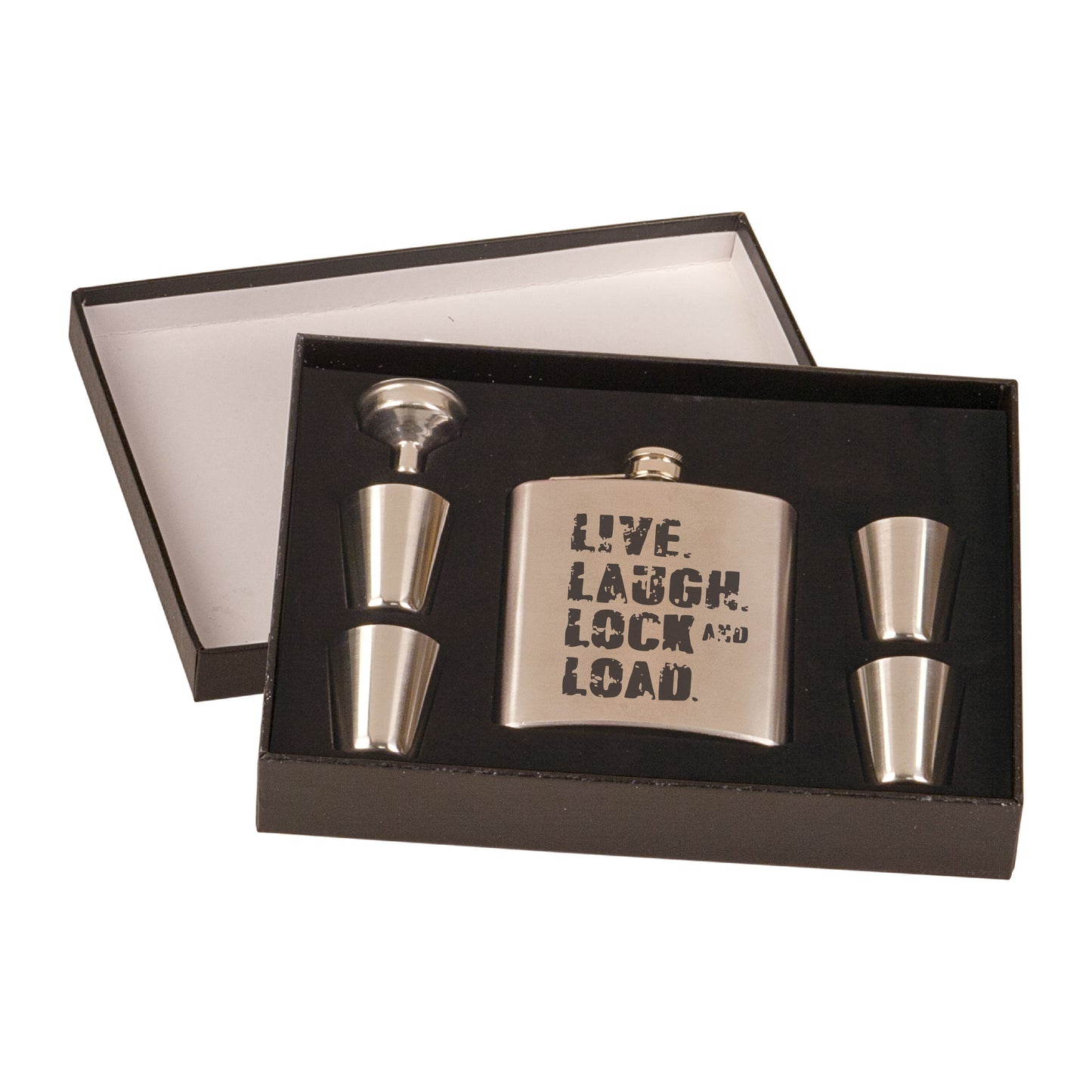 Engraved Flask and Shot Set - Silver